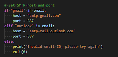simple script to send emails in python - set host and
port